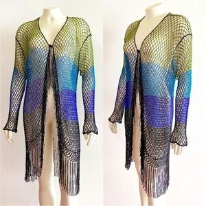 CHICO’S Vintage Beaded Fringe Cover up kimono‎ for festivals concert outfits Y2K